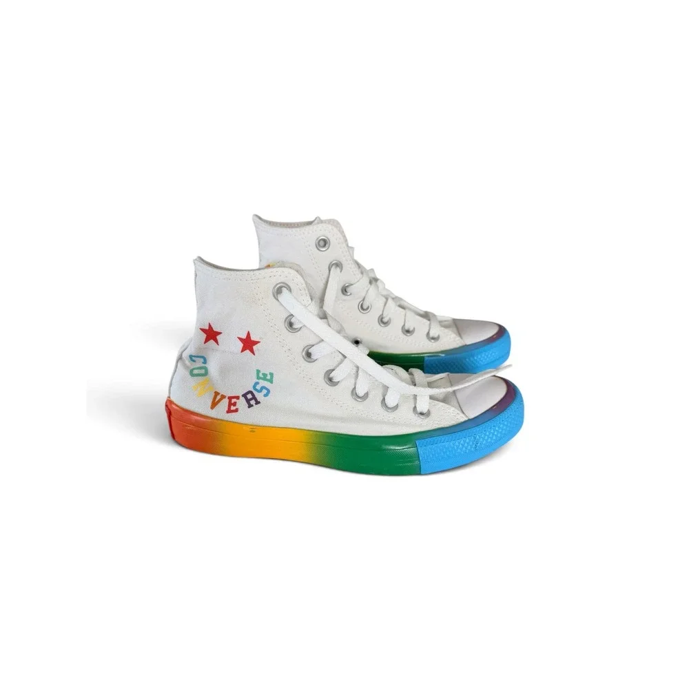 Converse Chuck Taylor All Star Hi Smiley Women 6.5 Rainbow White Canvas High Top